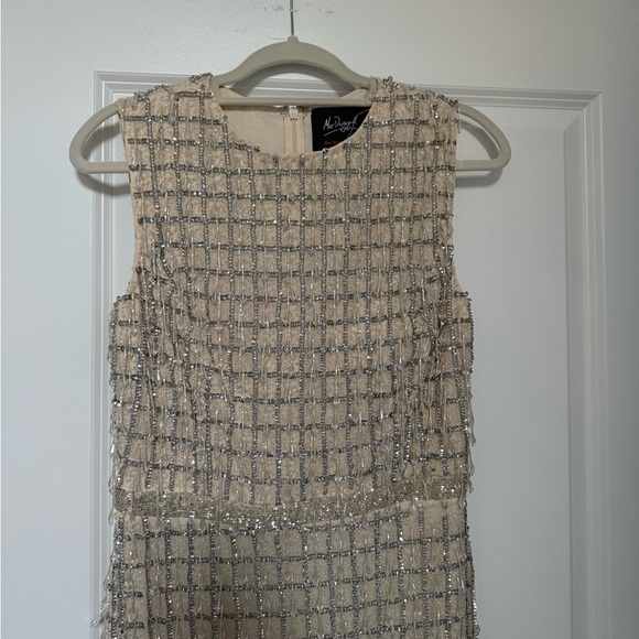 Mac Duggal Beige Sleeveless High neck beaded midi dress - Picture 11 of 16